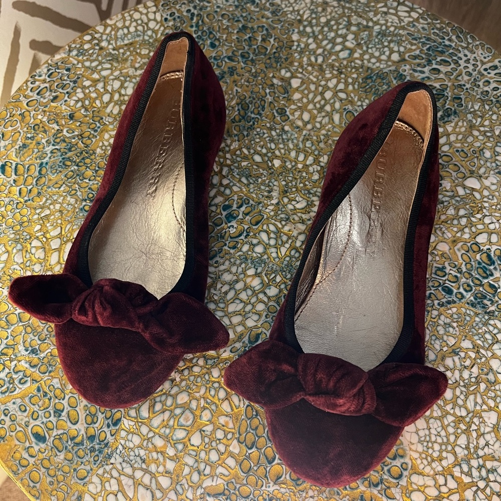 Burberry Milford Girls Ballet Flats / Loafers | Burgundy Velvet